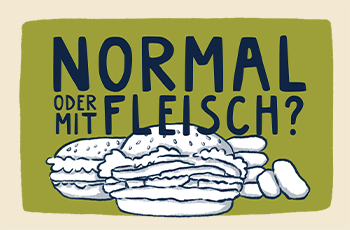 Normal oder mit Fleisch? Illustration von Burger und Nuggets.